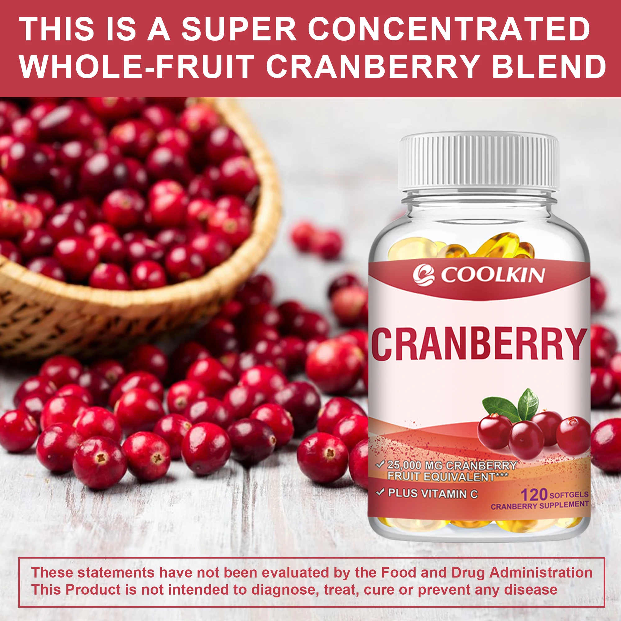 Cranberry-con vitamina C-apoya la salud urinaria e inmunológica, Control de la vejiga, promueve la función renal saludable-120 cápsulas