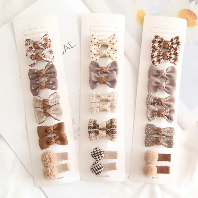 10Pcs Plaid Bowknot Bébé Fille Épingles À Cheveux Floral Dot Enfants Pinces À Cheveux Enfant Barrettes Couvre-chef