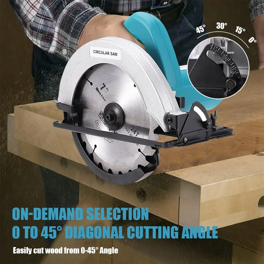 OWJHE 7 بوصة 1500 واط منشار دائري كهربائي 0-45 ° أداة قطع منشار كهربائي لحديقة النجارة قابلة للتعديل 220 فولت #4