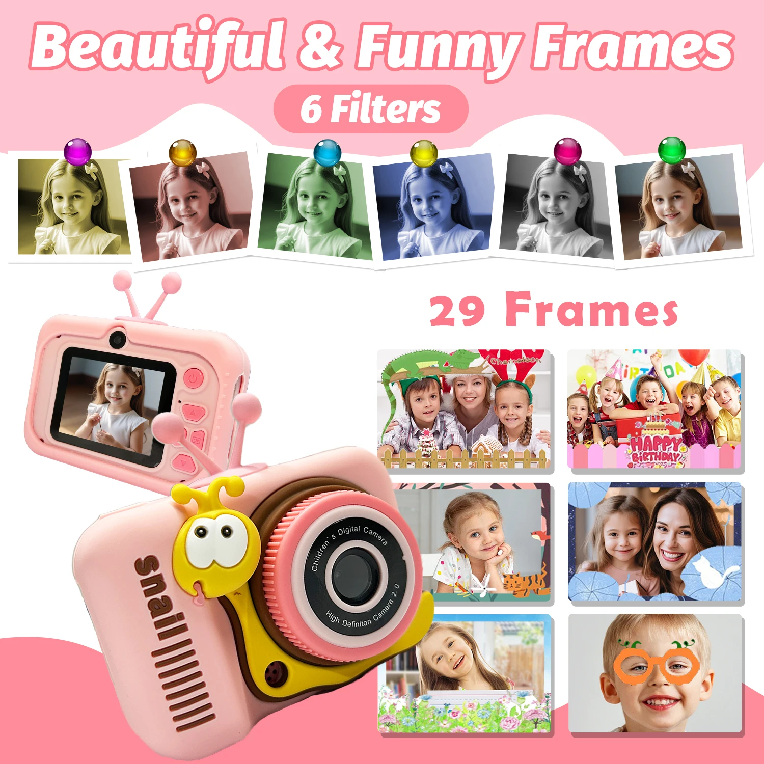 Appareil photo numérique pour enfants, jouets pour filles et garçons âgés de 3 à 12 ans, cadeaux d'anniversaire pour tout-petits, vidéo 1080