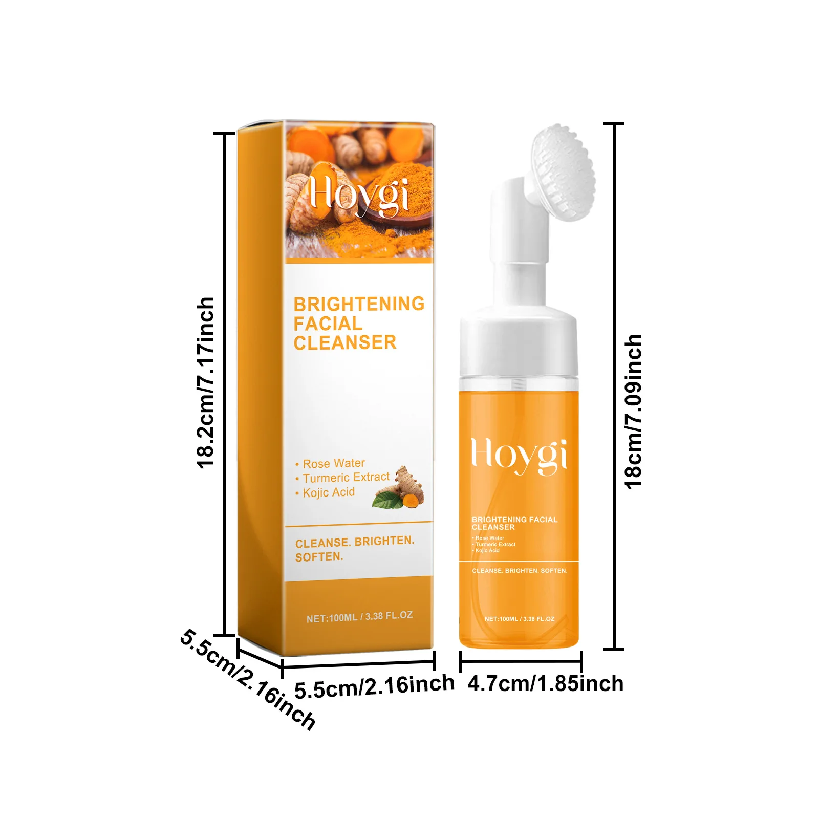 Hoygi-Nettoyant pour le visage au curcuma 100ml, contrôle de l'huile, anti-acné, hydratant, élimine les points noirs