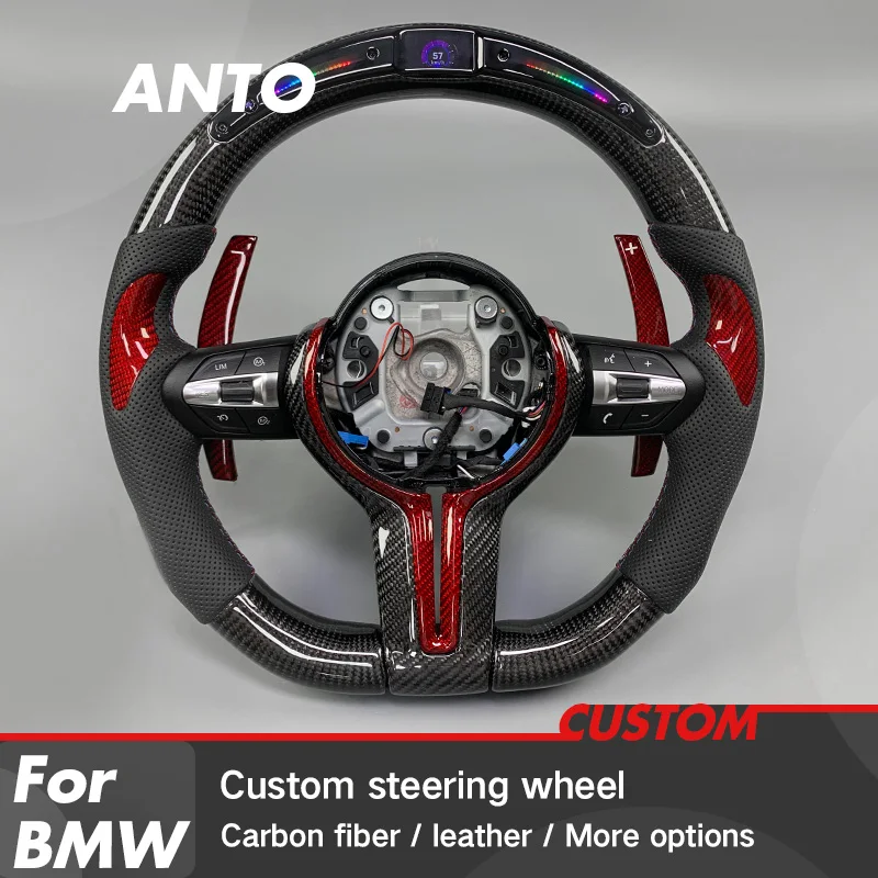 Luxury Car Interior for BMW F10 F30 F15 F20 F22 F32 F36 M3 M1 M2 Custom Real Carbon Fiber Steering Wheel with Smart LED view 2