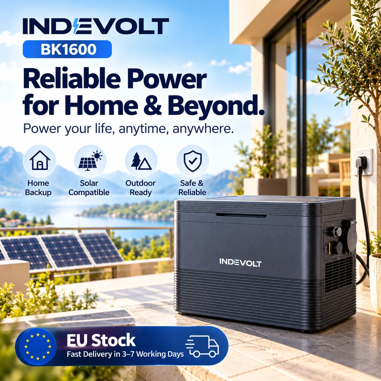 Indevolt BK1600 – system magazynowania energii słonecznej do użytku na balkonie, 1636 Wh, bateria LiFePO4, 1200 W, dwukierunkowe połączenie z siecią AC, rozszerzalny system awaryjnego zasilania domu,