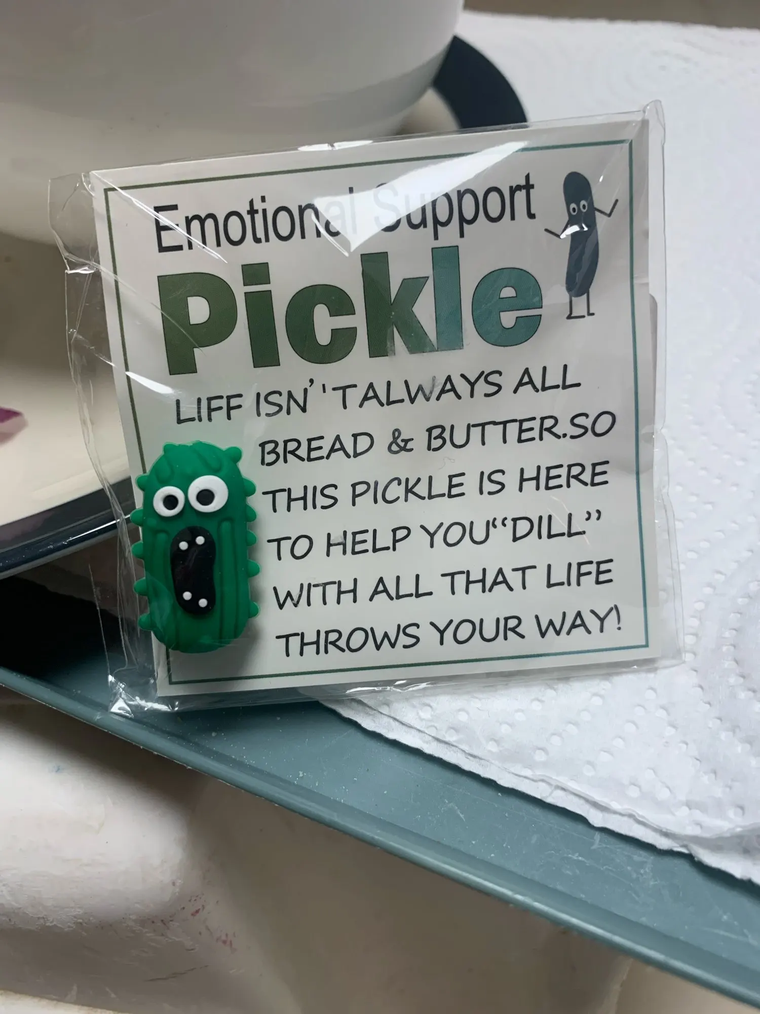 Emotional Support Pickle Hug Card, Funny & Sincere PVC Gift for Mom Friend Teacher, Novelty Present for Birthday Christmas. photo review