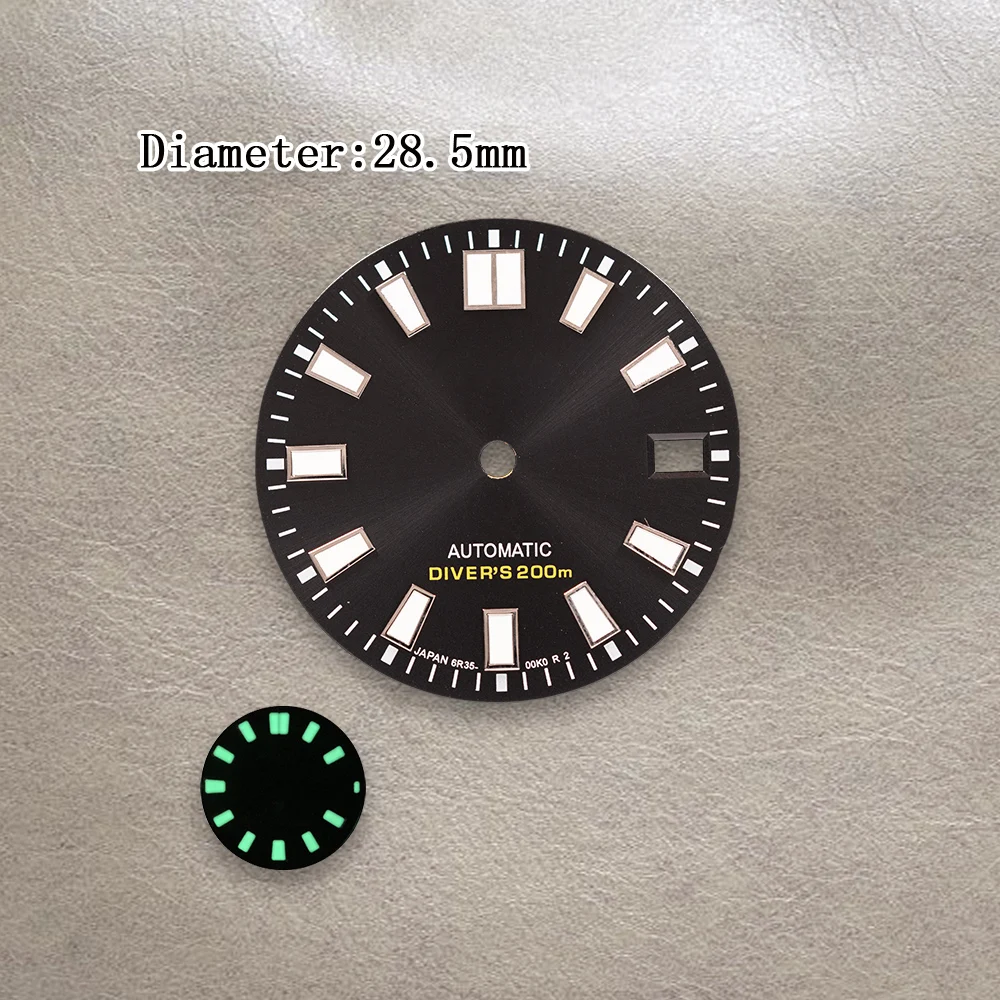 28.5mm S Logo Blue Gradient Sun Dial Fit NH35/NH36/4R/7S Movement Green Luminous High Quality Watch Modification Accessories