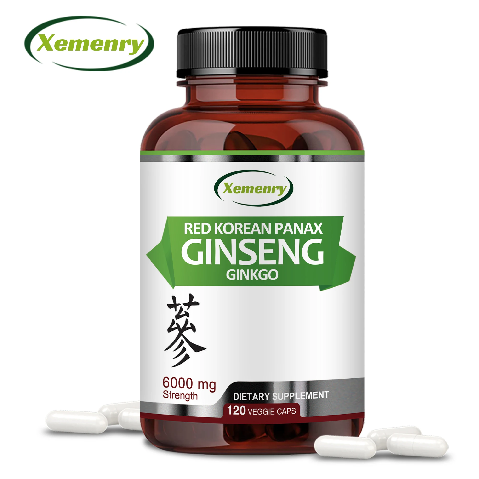 Korean Red Panax Ginseng + Ginkgo Biloba - Increases Energy, Stamina & Performance, Supports Mental Health - 120 Capsules