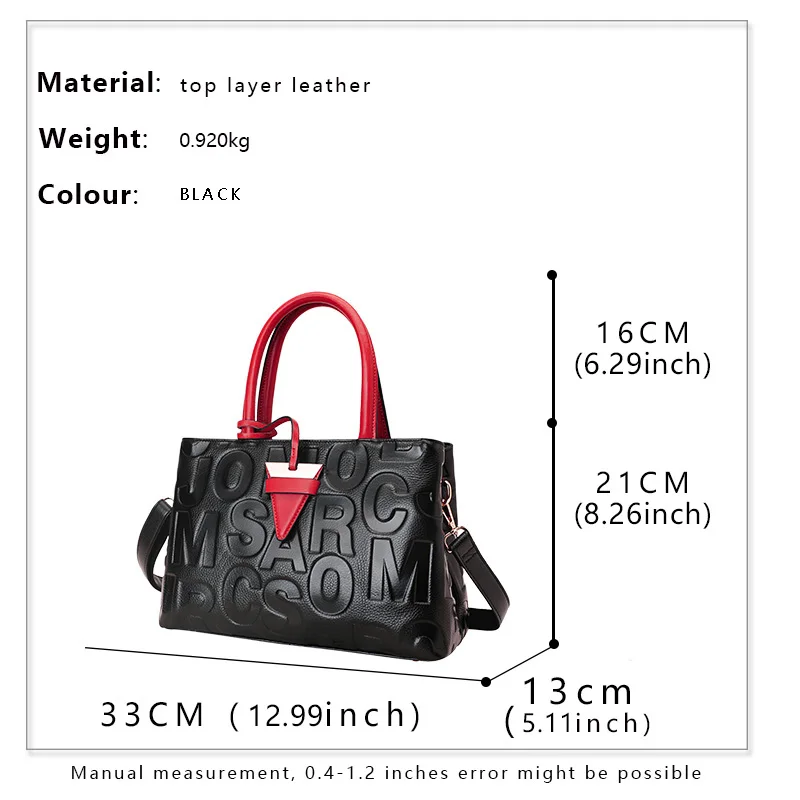 A stylish and atmospheric women\'s handbag made of high-quality cowhide material and letter embossing technology