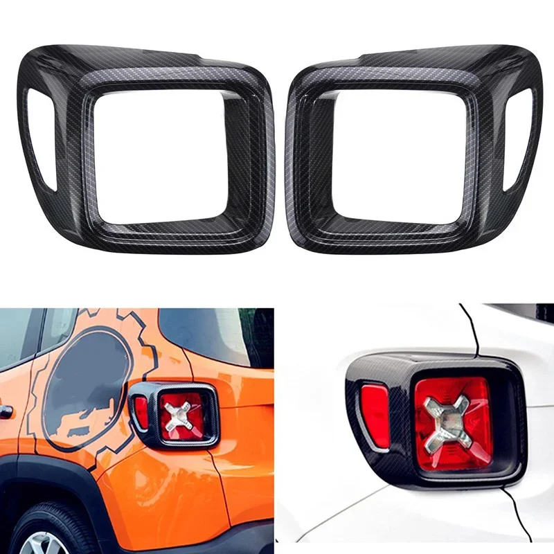 2 sztuk/zestaw samochodów tylne światła obejmuje wzór z włókna węglowego ABS plastikowe światło cofania lampy przycięte osłony nadaje się do Jeep Renegade — zdjęcie 2
