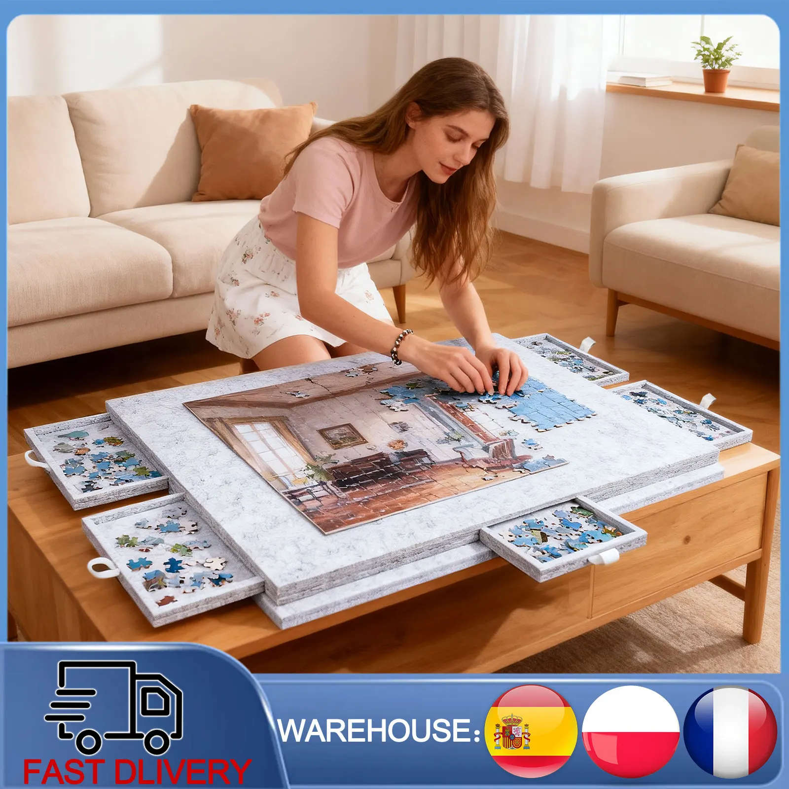 Tableau de puzzle en feutre de qualité supérieure pour 1000 pièces, table de puzzle légère et portable avec 6 tiroirs et housse de protection, cadeau idéal pour les amateurs de puzzles