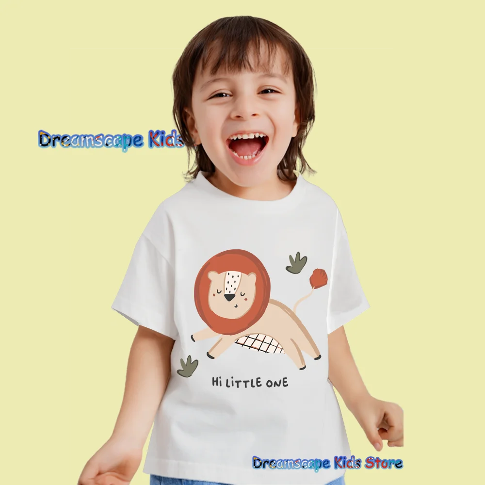 2024 Street Style Fashion Animal Lion Cartoon Printed T Shirts Summer Short Sleeve Child Clothes Kids Casual Style Tees Tops