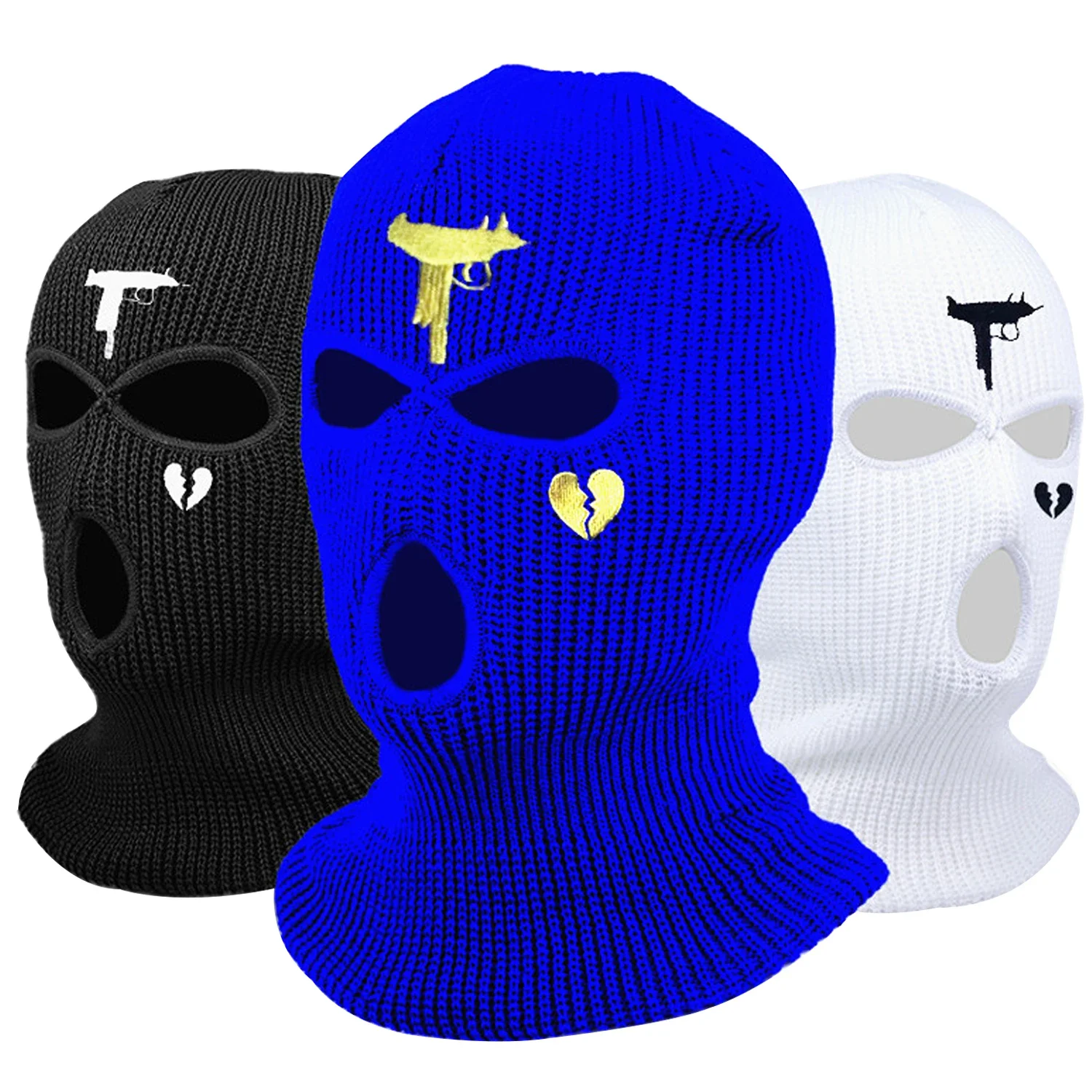 AliExpress 3 Holes Fashion Winter Unisex Balaclava Mask Hat Embroidery Full Face Mask Knitted Cycling Ski