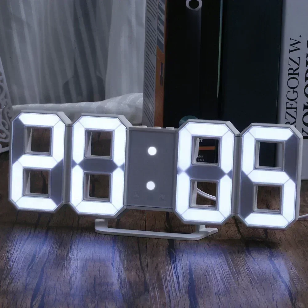 3D LED Digitale Klok Wanddecoratie Glow Night Mode Decoratie voor Thuis Verstelbare Elektronische Horloge Klok Decor Klokken Tuin - afbeelding 2