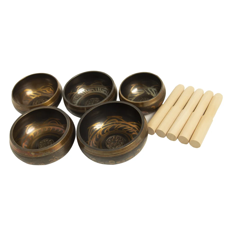 Tibetan Singing Bowl Set of 5 Meditation Sound Bowl 8cm-11.5cm Handcrafted in Nepal for Healing and Mindfulness