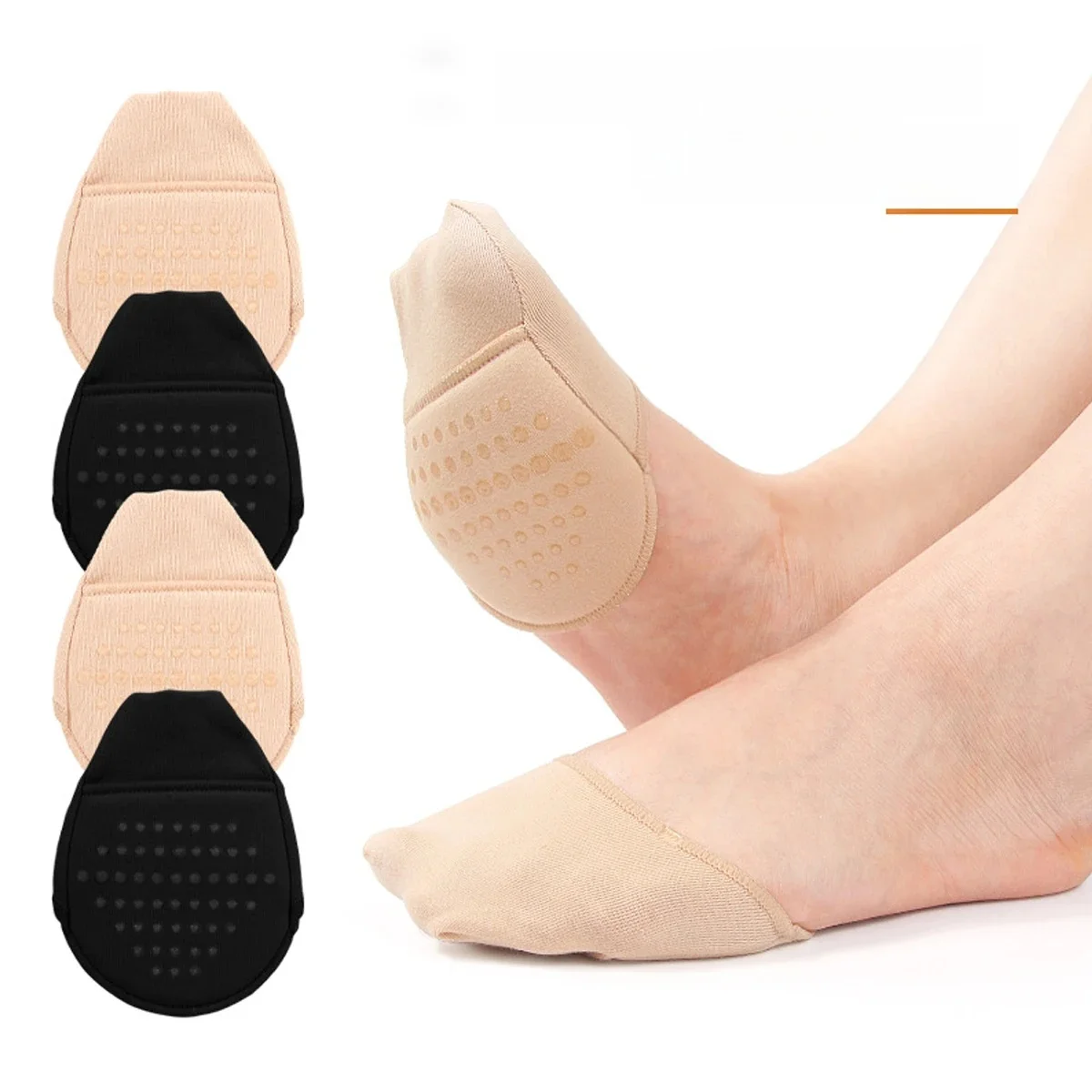 Coussinets de manche métatarsien Coussinets de boule de pied avec éponge douce et points en silicone chaussettes d'amortissement de l'avant-pied Demi-chaussettes antidérapantes