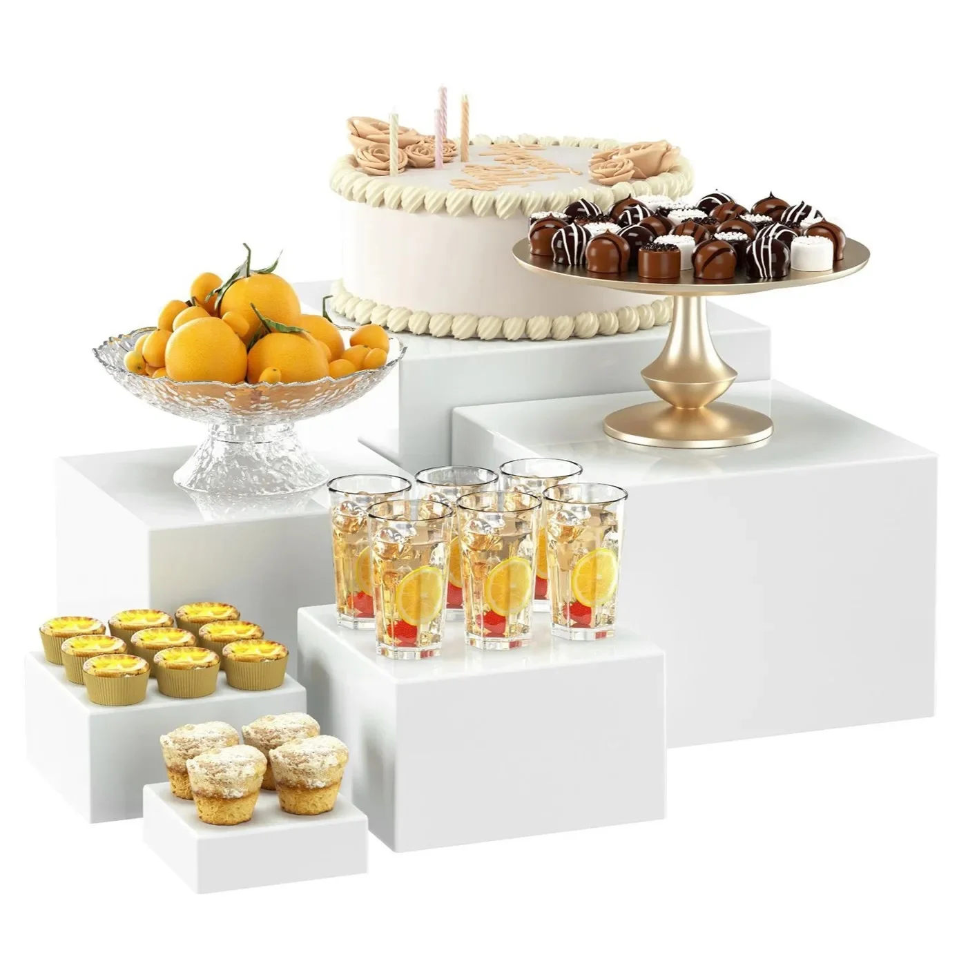 6 stks Acryl Buffet Riser Voedsel Display Stands Stapelbare Tafel Dessert Cake Party Buffet Display Decoreren Doos 6 Verschillende Maten - afbeelding 2