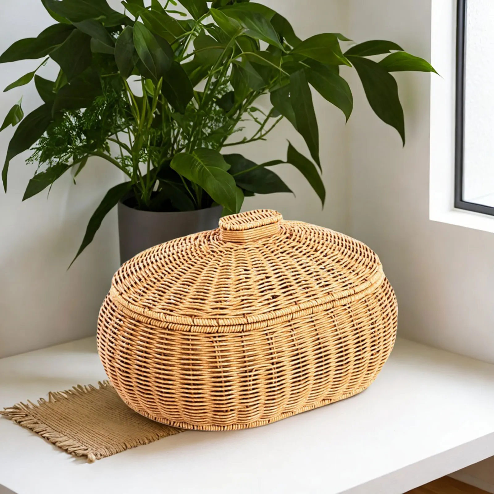 Handwoven Basket Home Décor Shelf Baskets Bin with Lid Food Storage Basket for Bathroom Living Room Bedroom Kitchen Shelves