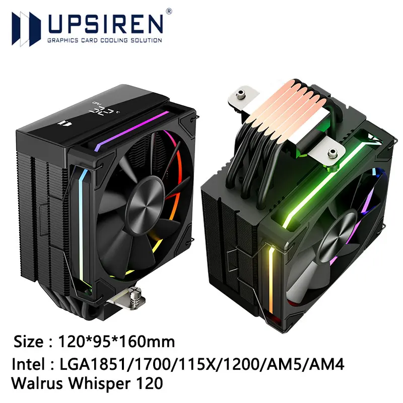 UPSIREN Walrus Whisper 120 Digital Display Chassis air cooling radiator,6 heat pipes,Support LGA1851/1700/115X/1200/AM5/AM4