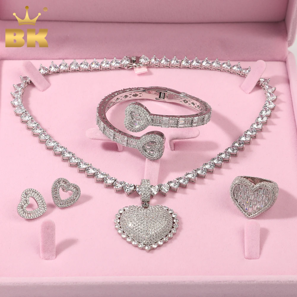 THE BLING KING Heart Jewelry Set Full Iced Cubic Zirconia Love Style Collections Earring Ring Pendant Necklace Women Jewelry Set