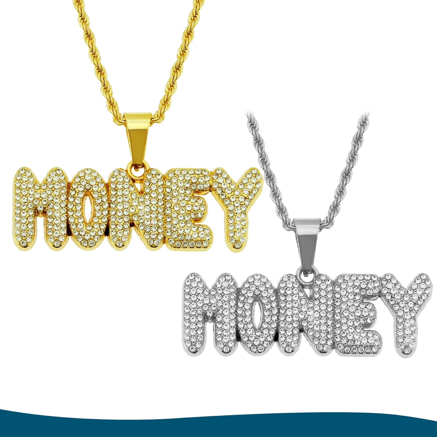 

Mens Fashion Party Jewelry Pendant Hip Hop "MONEY" Necklace Golden Silvery Street Cool Chain With 3mm 24 Inch Long Chain