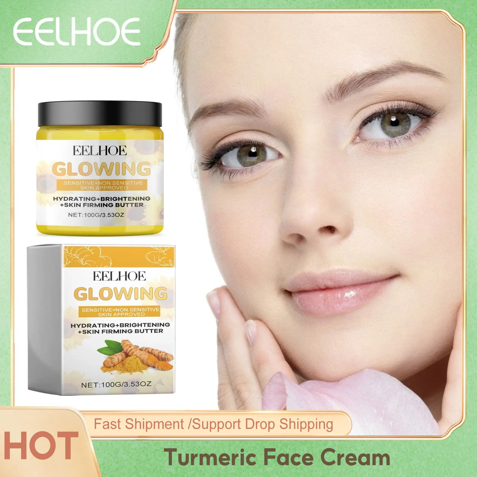 EELHOE Turmeric Face Cream for Brightening Skin Firm Reduce Fine L-Ines Anti A-Cne Nourish Facial Contour Vitamin C Face Cream