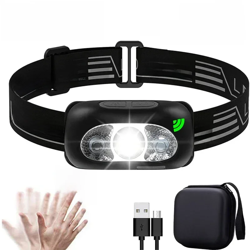 Mocna latarka czołowa Mini Led Night Fishing Mocna latarka czołowa Zewnętrzna wodoodporna Camping Przenośne reflektory LED z czujnikiem — zdjęcie 2