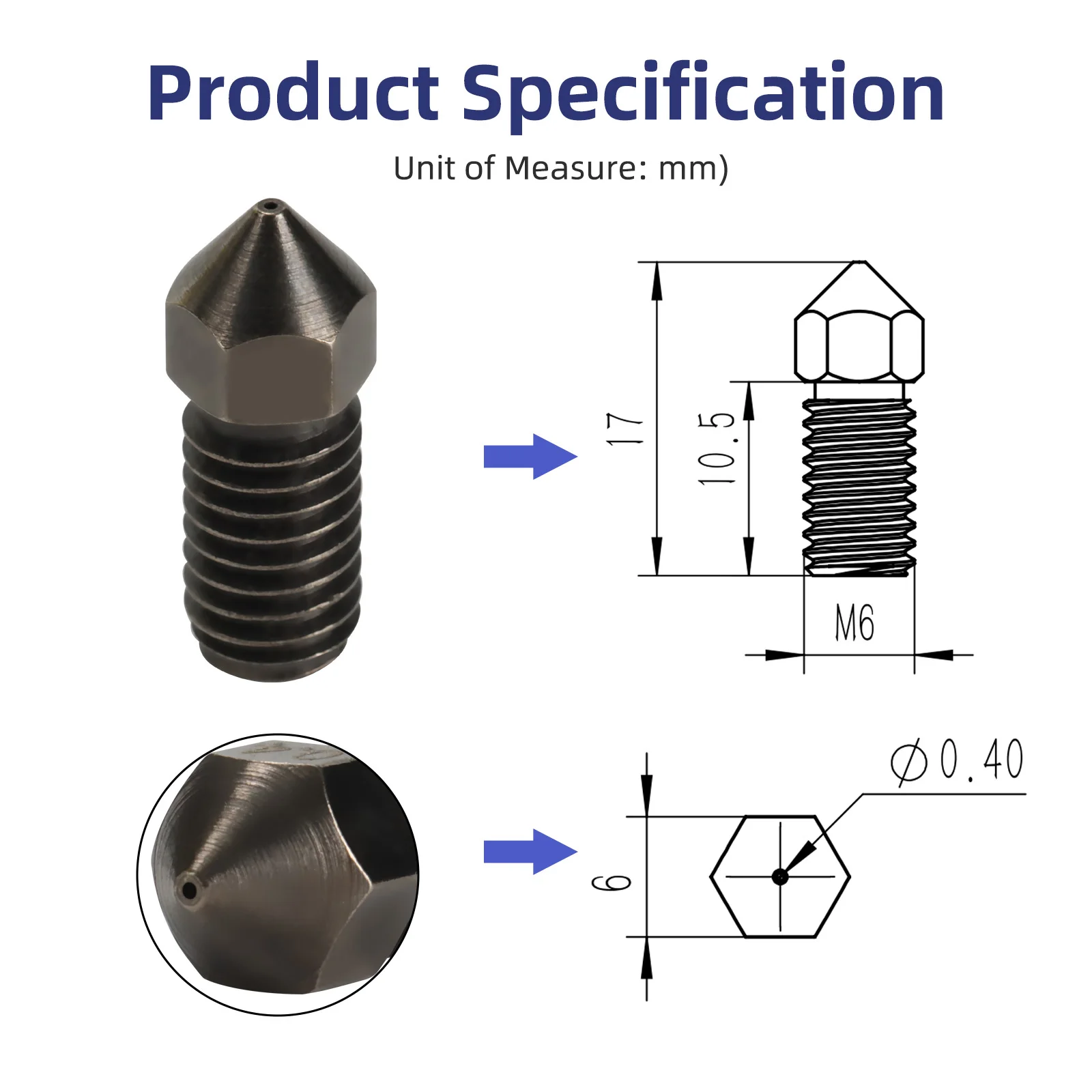 Buse en laiton en acier trempé pour imprimante 3D AnkerMake M5, extrudeuse filetée M6, pièces d'imprimante 3D, 0.4mm, 1 pièce, 2 pièces, 4 pièces