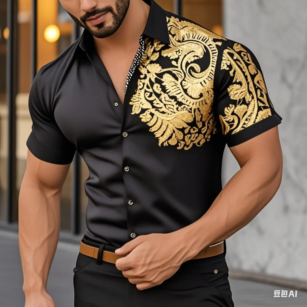 Neues 3D-Digitaldruckhemd mit einfarbigen Nähten, modisches, luxuriöses, soziales Herren-Partyshirt, bequemer weicher Stoff, XS-6XL