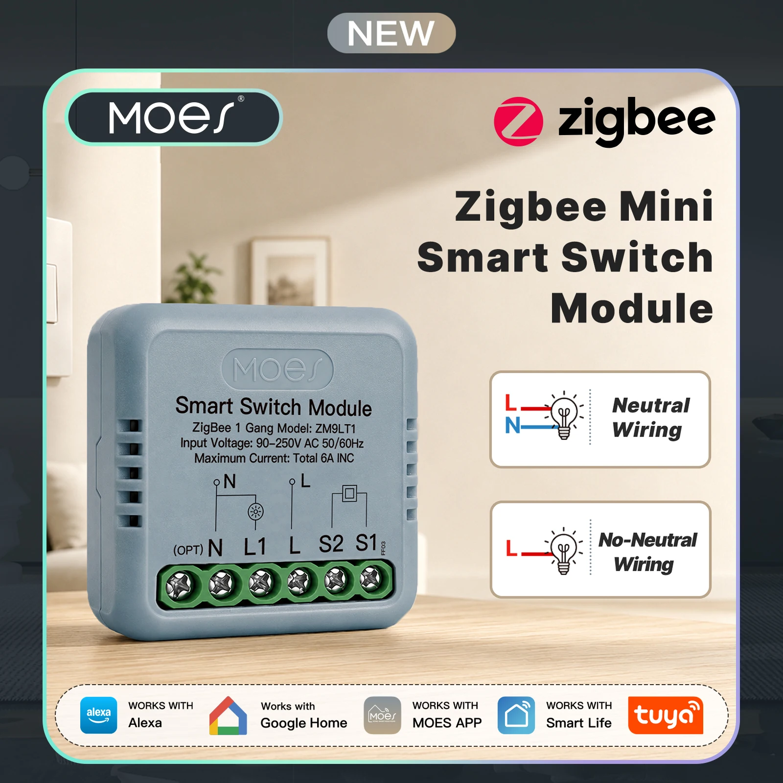 Moes Mini Switch Module Zigbee (Sin Neutro)