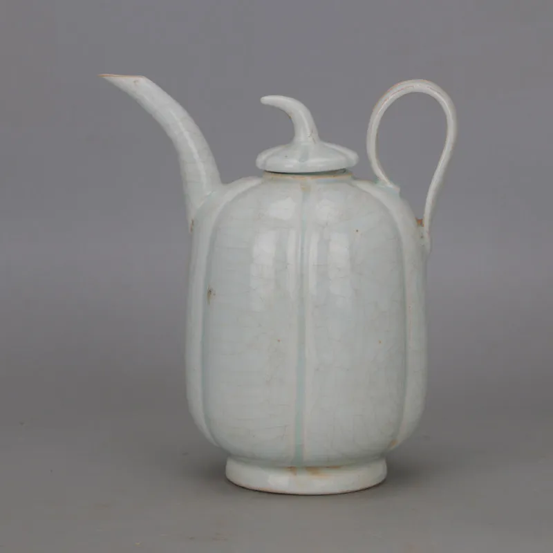 Song Dynasty Style Hutian Kiln Qingbai White Glaze Crackle Pumpkin Teapot Antique Ceramic Home Decor Ornament Collectible