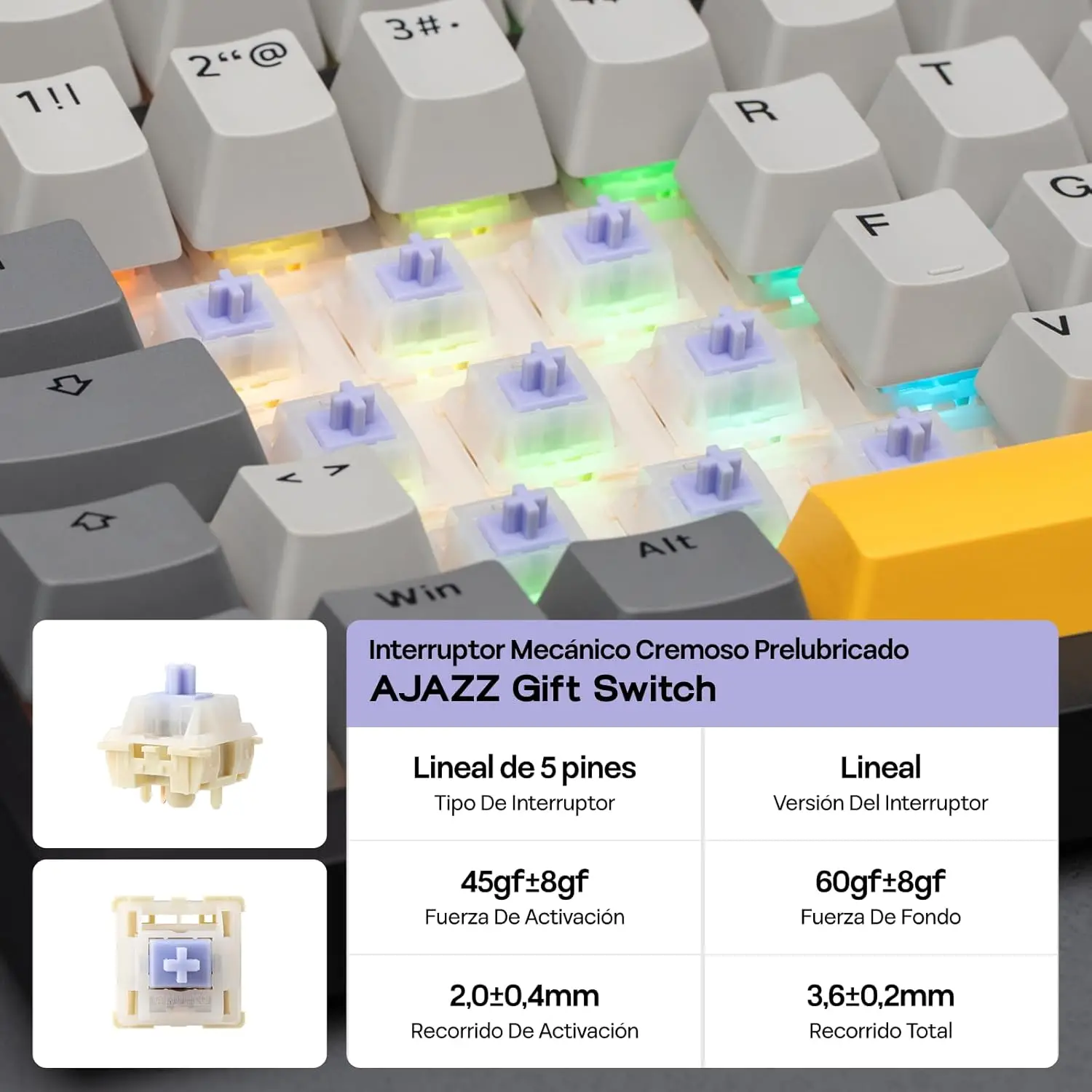 Interruptores mecánicos AJAZZ Gift Switch bajo las teclas con iluminación RGB