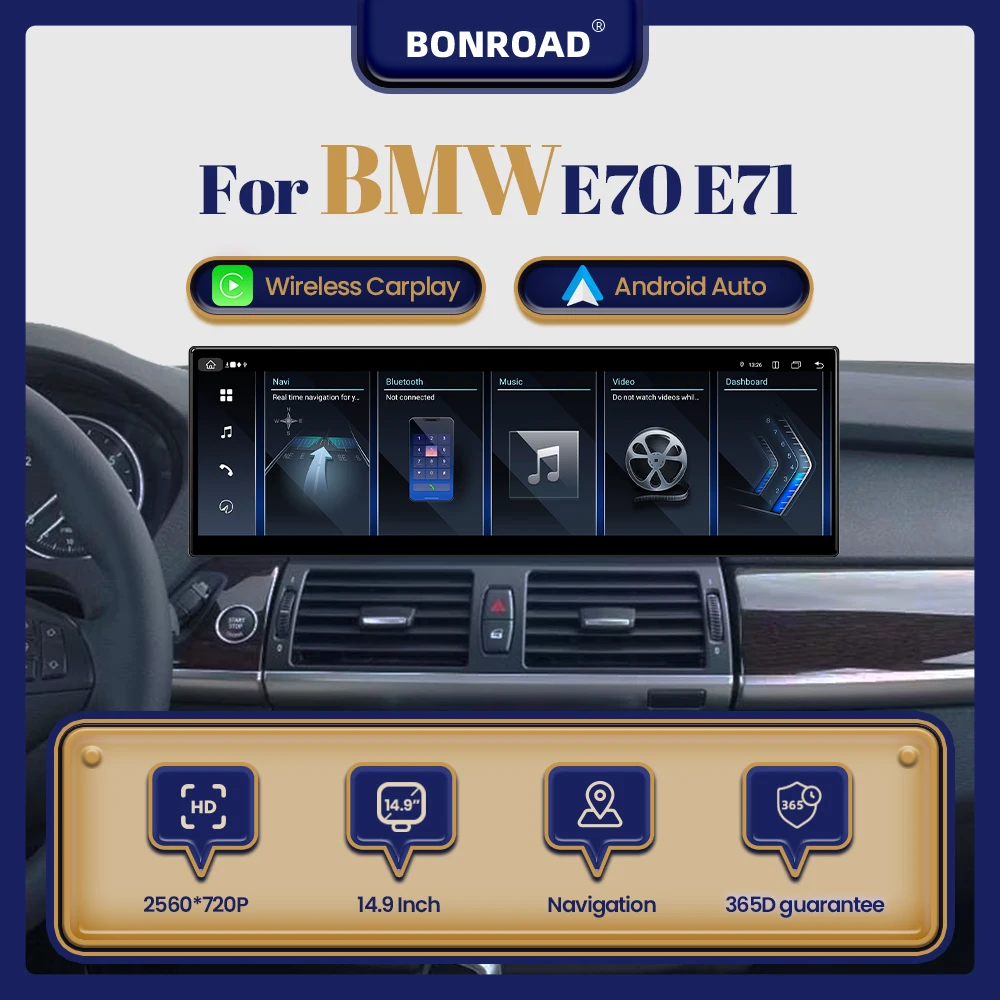 BONROAD 14.9 pouces sans fil CarPlay autoradio lecteur multimédia pour BMW X5 E70 X6 E71 CCC CIC 4G Wifi Navigation GPS écran tactile