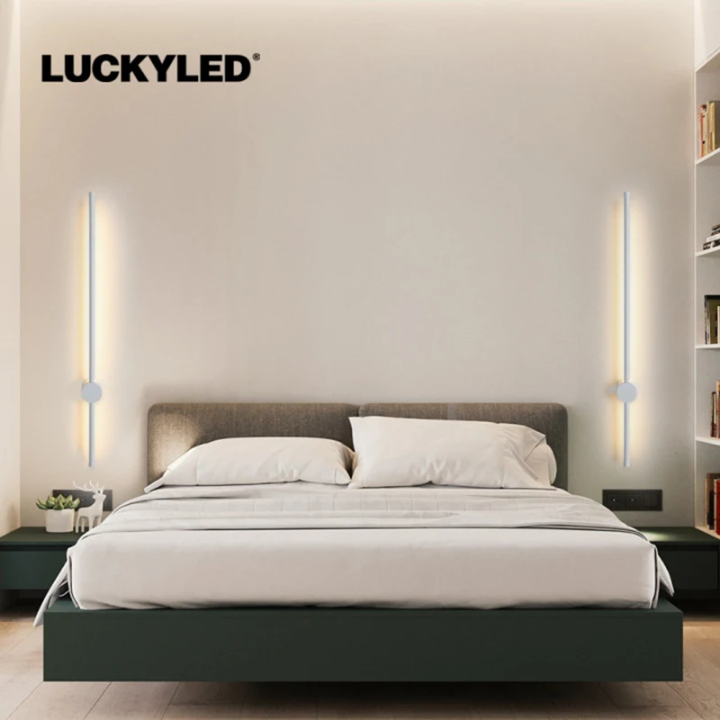 LUCKYLED Modern Led duvar ışığı AC85-290V uzun duvar lambası aplik 100cm 120cm iç duvar ışık başucu yatak odası ışık siyah beyaz