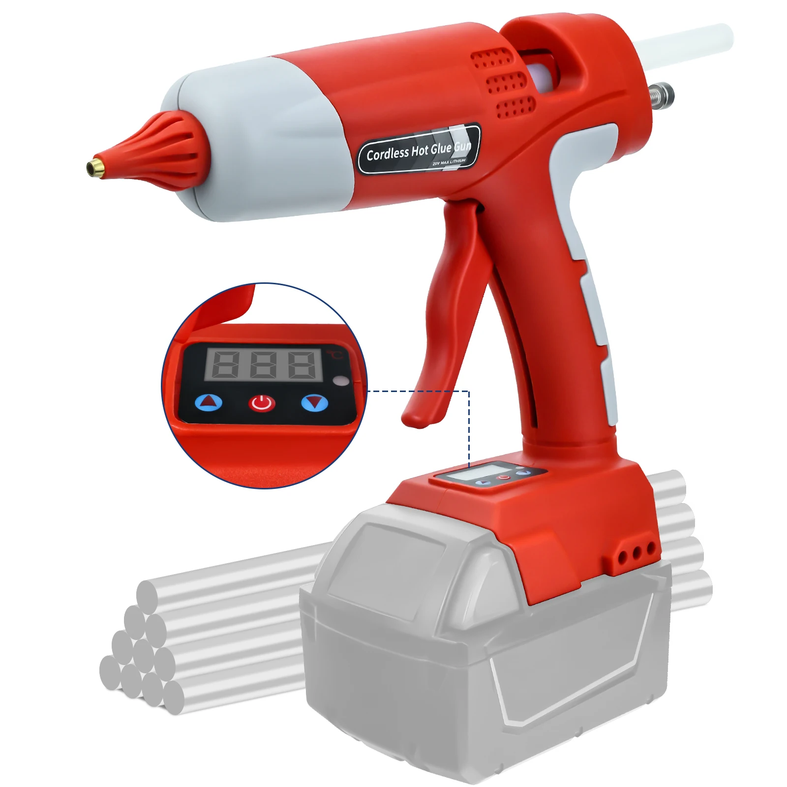 

100W Cordless Hot Melt Glue Gun with 10pcs 11mm Glue Sticks Repair Electric Tool for Milwaukee 18V Battery (No Battery)