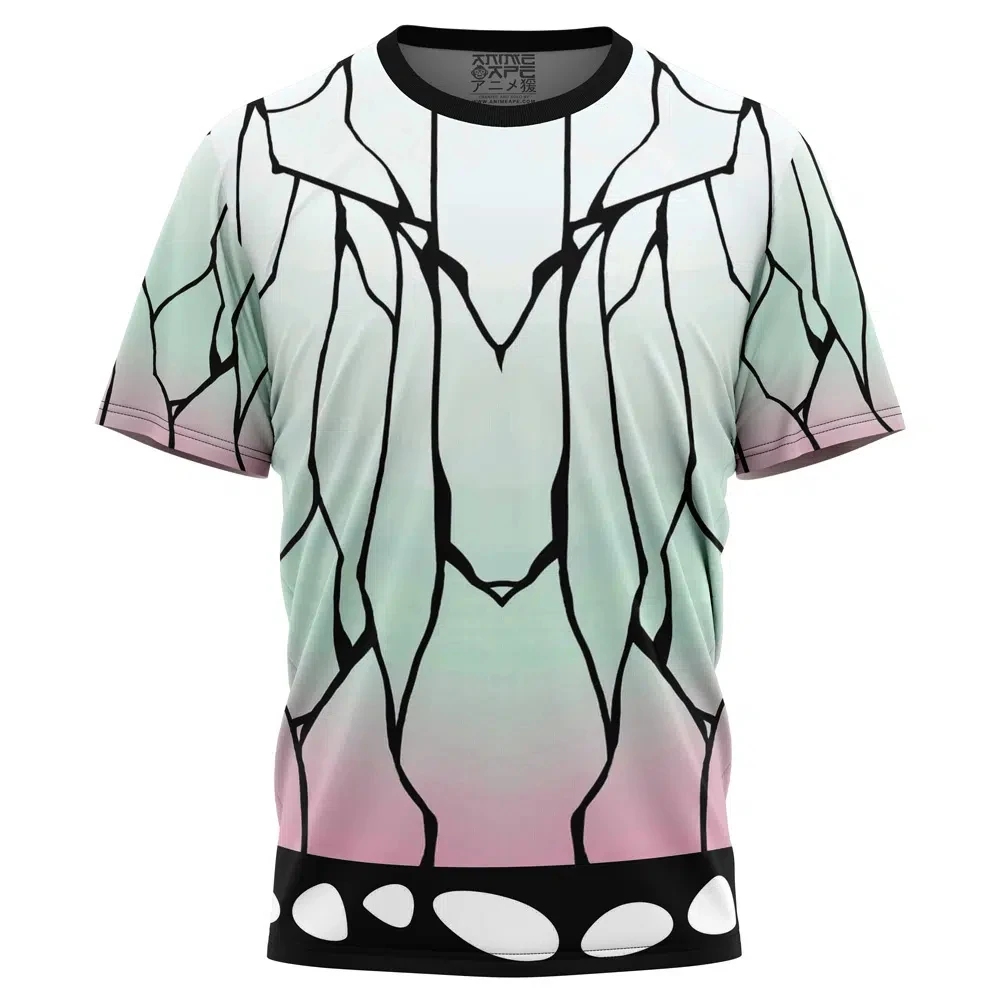 Herren-T-Shirt mit Demon Slayer Shinobu Kocho Butterfly Gradient Full Print, Mint Pink Anime Cosplay Otaku Kurzarm-Freizeit-T-Shirt – Detail 3
