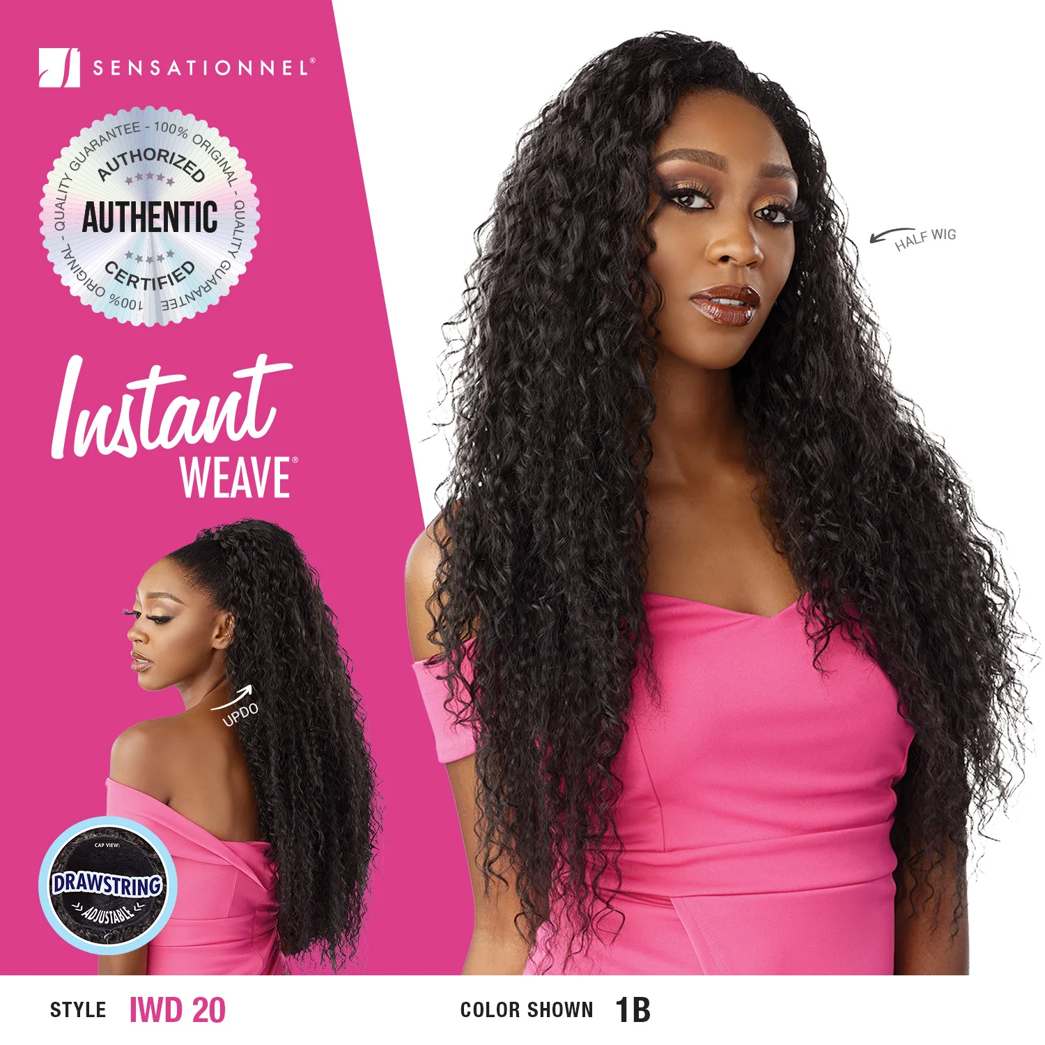 Sensationnel Instant Weave Half Wig Drawstring Cap IWD 20 - Long, Loose Curl Style, Natural Look, Quick & Versatile