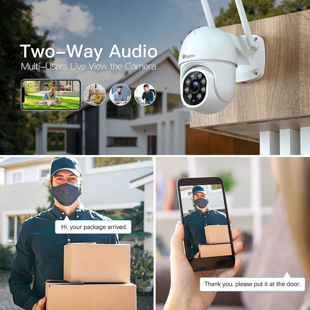 Ctronics WIFI IP Camera Outdoor Pan Tilt Human Detection CCTV Security Protection Camera 360 Auto Cruise Color Night Vision FHD