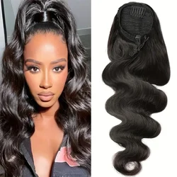 100 g/pezzo onda del corpo capelli umani coulisse coda di cavallo estensioni Remy parrucchino naturale coda di cavallo Clip nelle estensioni dei capelli per donna