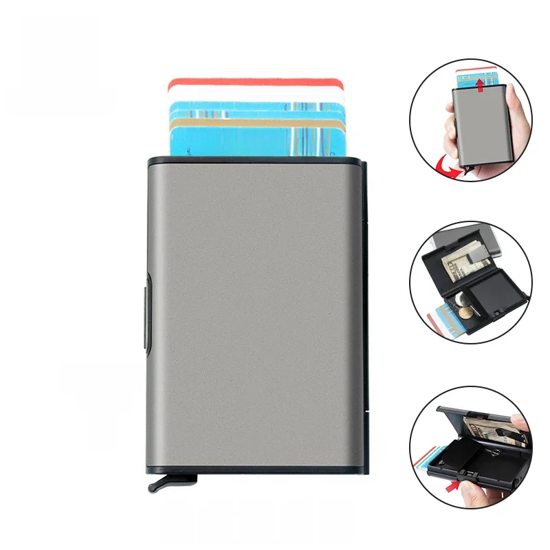 2023 Rfid Credit Card Holder Men Minimalistyczne portfele na monety Pop Up Metal Id Bank Cardholder Case Identification Card Holder Folders — zdjęcie 2