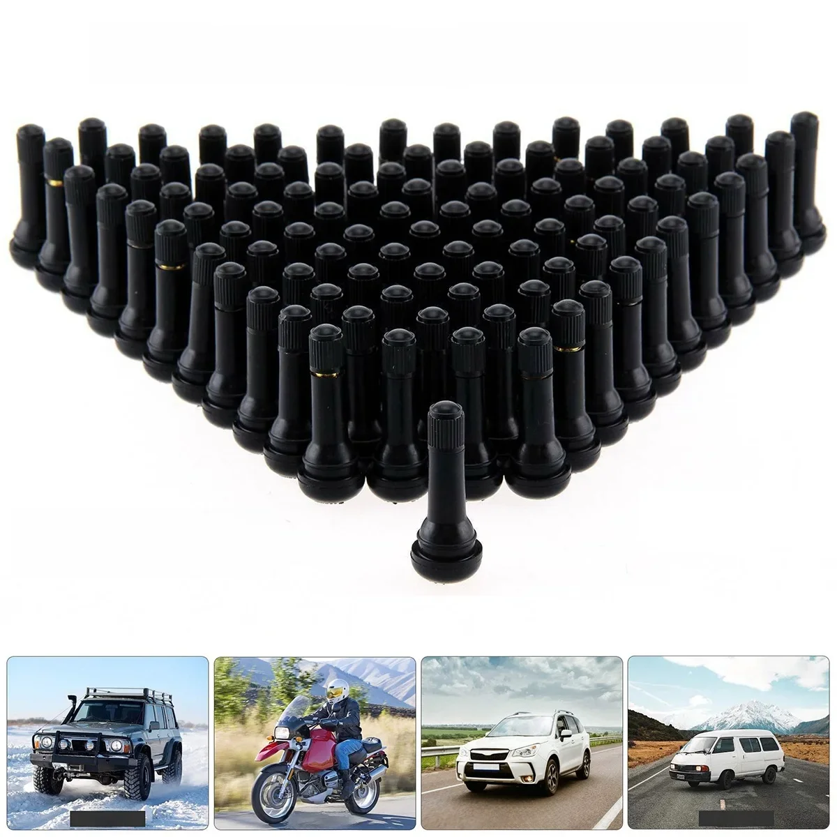 Tige de Valve de pneu universelle TR414, 100 pièces, Valve de pneu sous vide de voiture sans chambre à air, tiges en caoutchouc, pièces de roues, accessoires de voiture