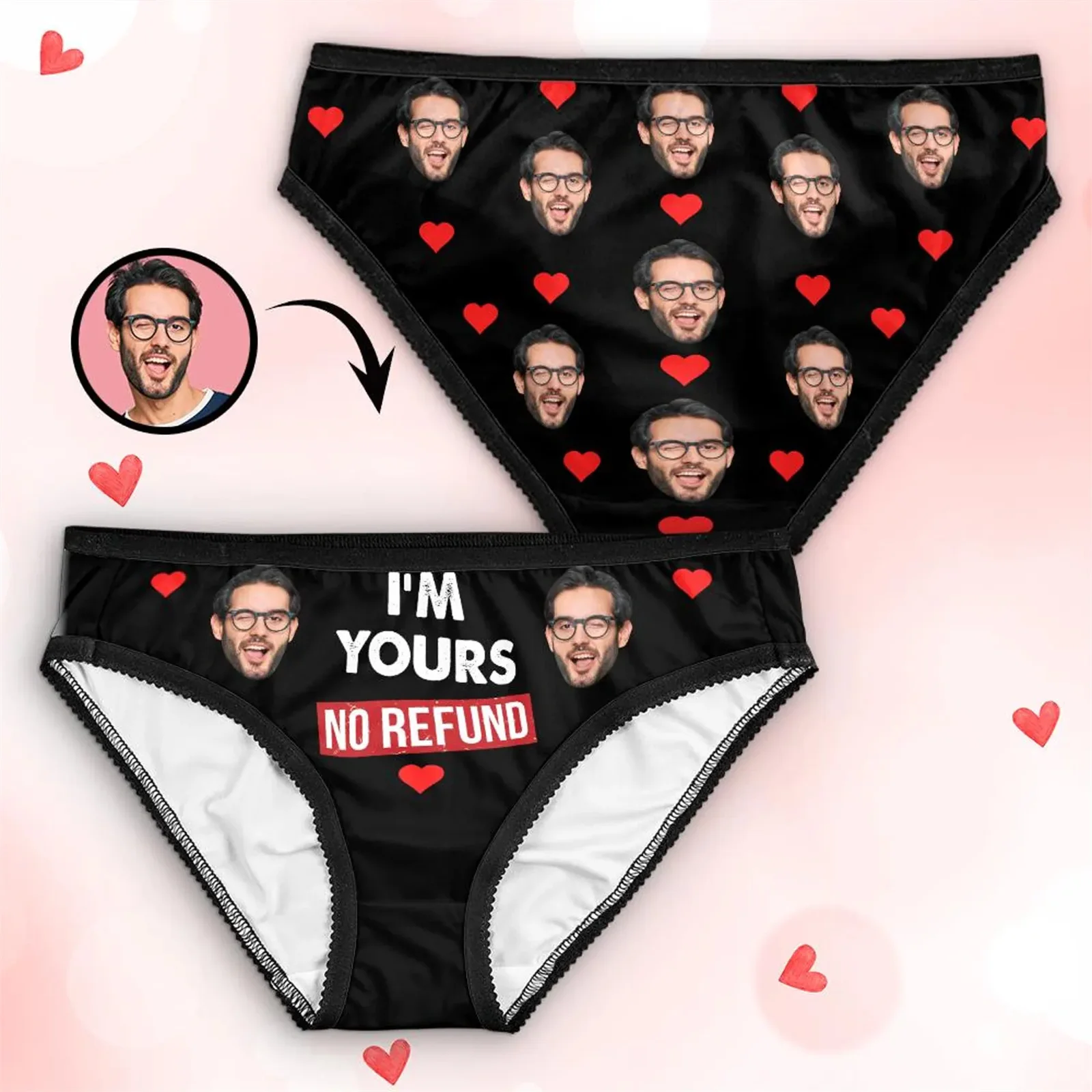Personalized Photo Women Briefs, Custom Face Briefs, I'm Yours No Refund, Anniversary/Valentine Gift For Her/Wife, Custom Thong