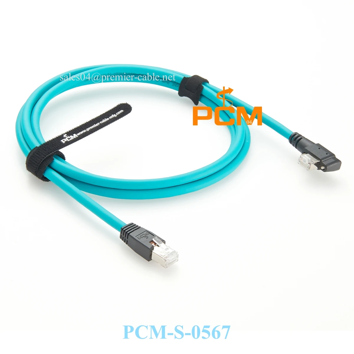 RJ45 Right angle GiGE Ethernet cable, Horizontal screw lock, Cat6A GigE SF/UTP High flex Ethernet Cable, GigE / RJ45 wire