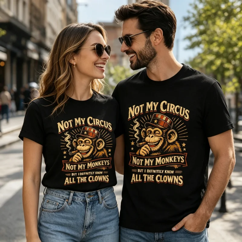 Not My Circus Not My Monkeys But I Definitely Know All The Clowns Vintage Monkey Graphic T‑Shirt, Sarcastic Humor Gift Tee for Men Women