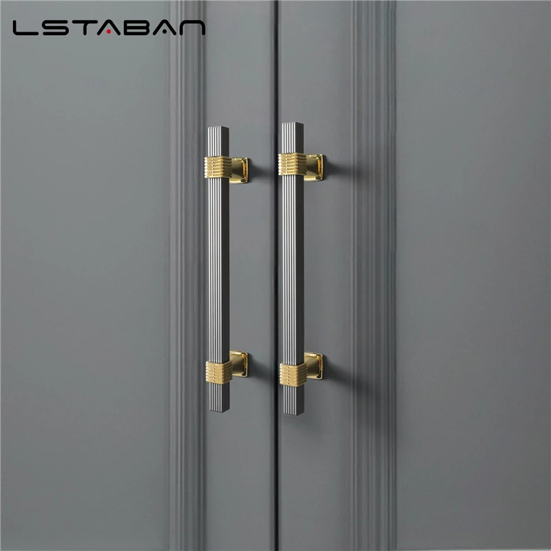 Fashion Euro Black Gold Cabinet Pulls Zinc Alloy Kitchen Cabinet Handles Drawer Knobs Furniture Wardrobe Door Lengthen Handles