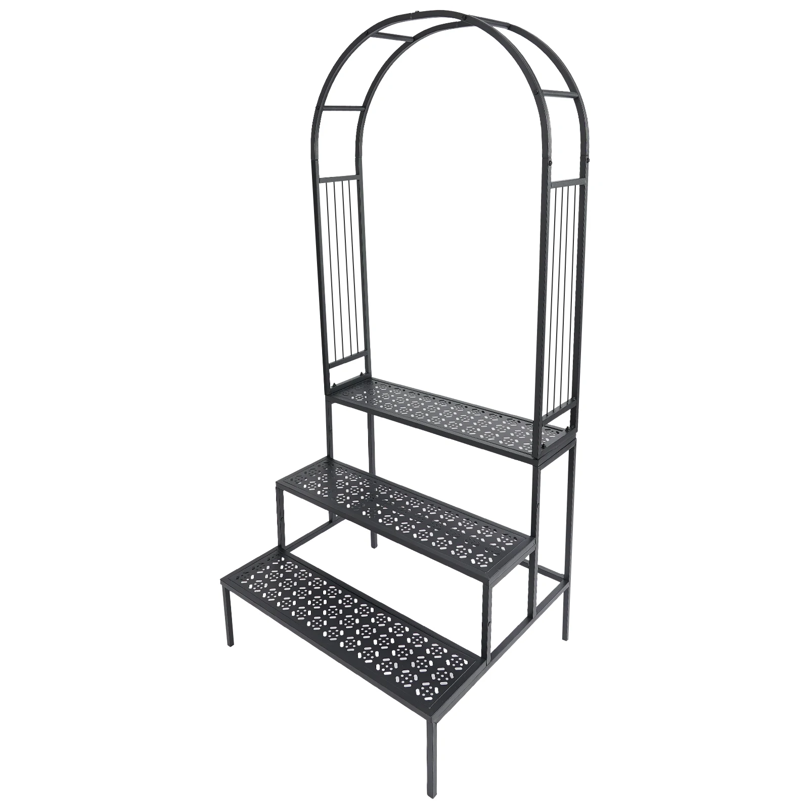 3 Tier Plant Stand with Garden Arch, Flower Pot Holder Display Shelf, Garden Arbor for Climbing Plants for Decorating Kitchens