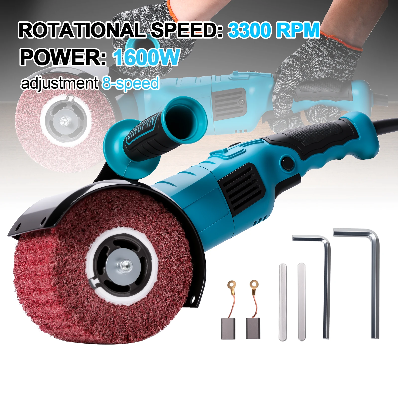 Machine à brosser électrique 1600W avec moteur en cuivre pur, machine à tréfiler portative avec roue
