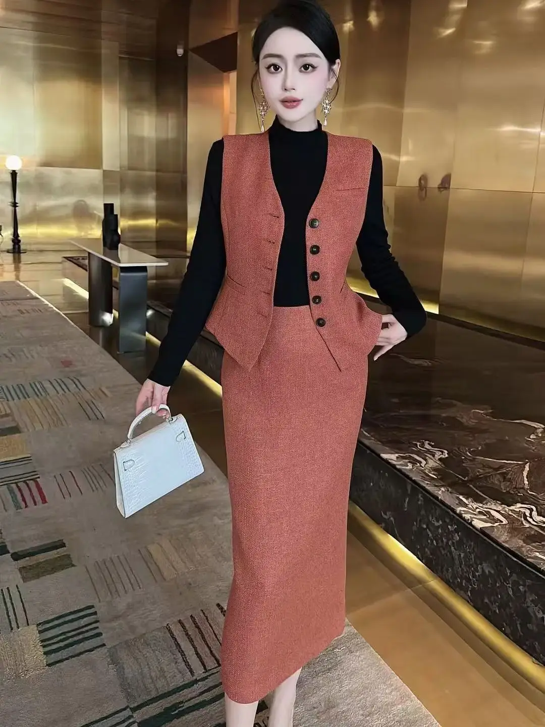 

Elegant casual solid color office business style two-piece outfit