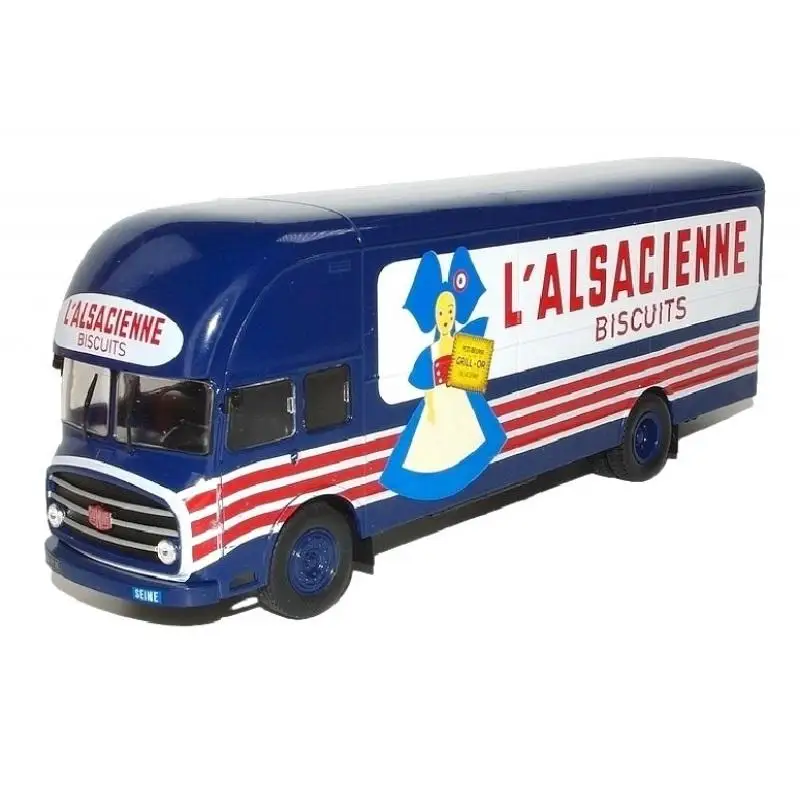 Hachette, Somua Jl19, camion de livraison rigide de biscuits alsaciens, biscuits classiques français, publicité de la société de biscuits, 1956, échelle 1:43, miniature en métal moulé sous pression, les camions les plus mythiques, collection Saviem, sans boîte, l'emballage d'origine peut être endommagé.