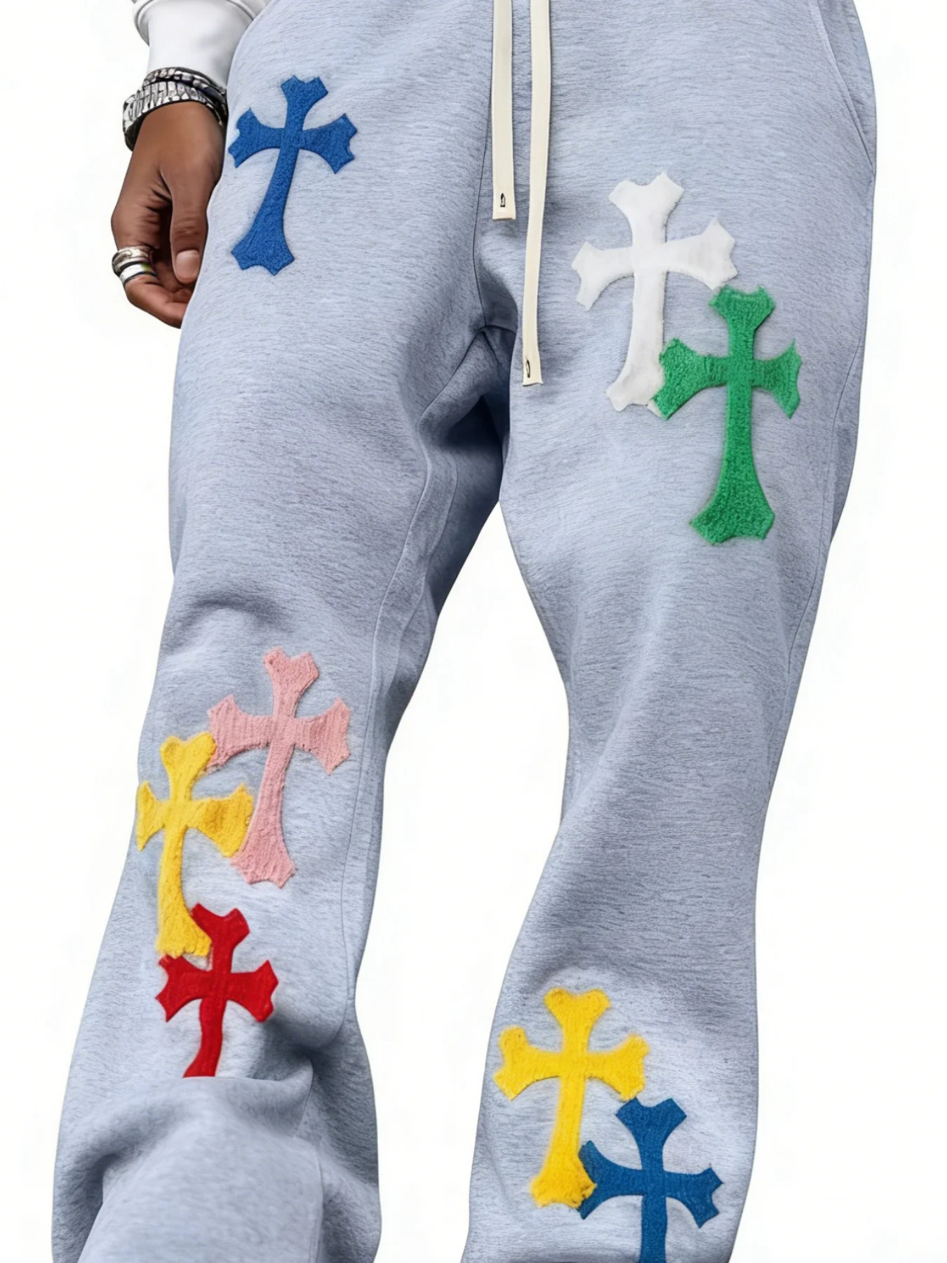 

Модные свободные брюки на заказ, мужские спортивные штаны с высокой талией, прямые, в полоску, из хлопкового флиса, повседневные, с высокой талией.