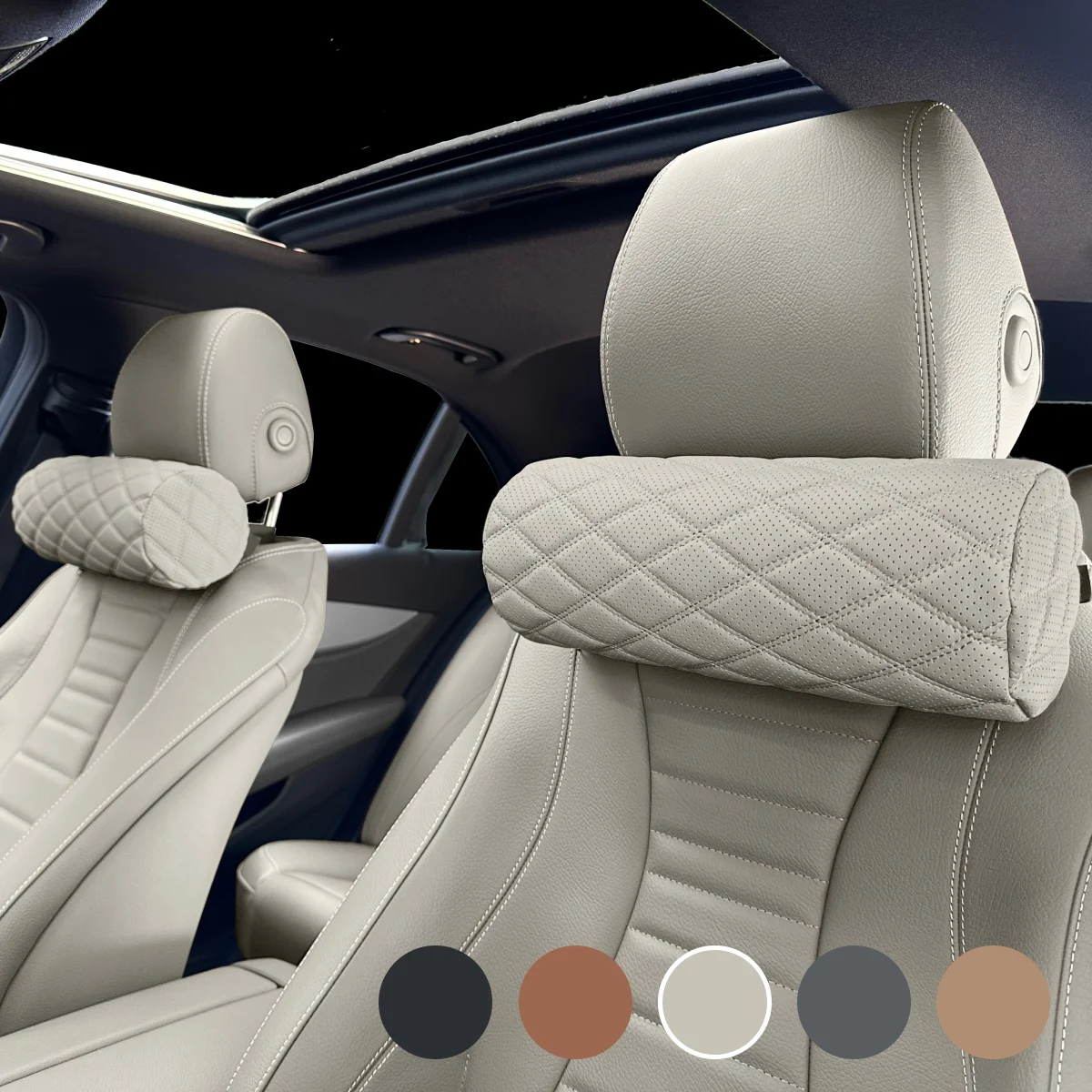 وسادة رقبة السيارة من إنكانتا، دعم أسطواني للرقبة، وسادة رقبة من إسفنج الذاكرة، وسادة مسند رأس جلدية لدعم رقبة السيارة