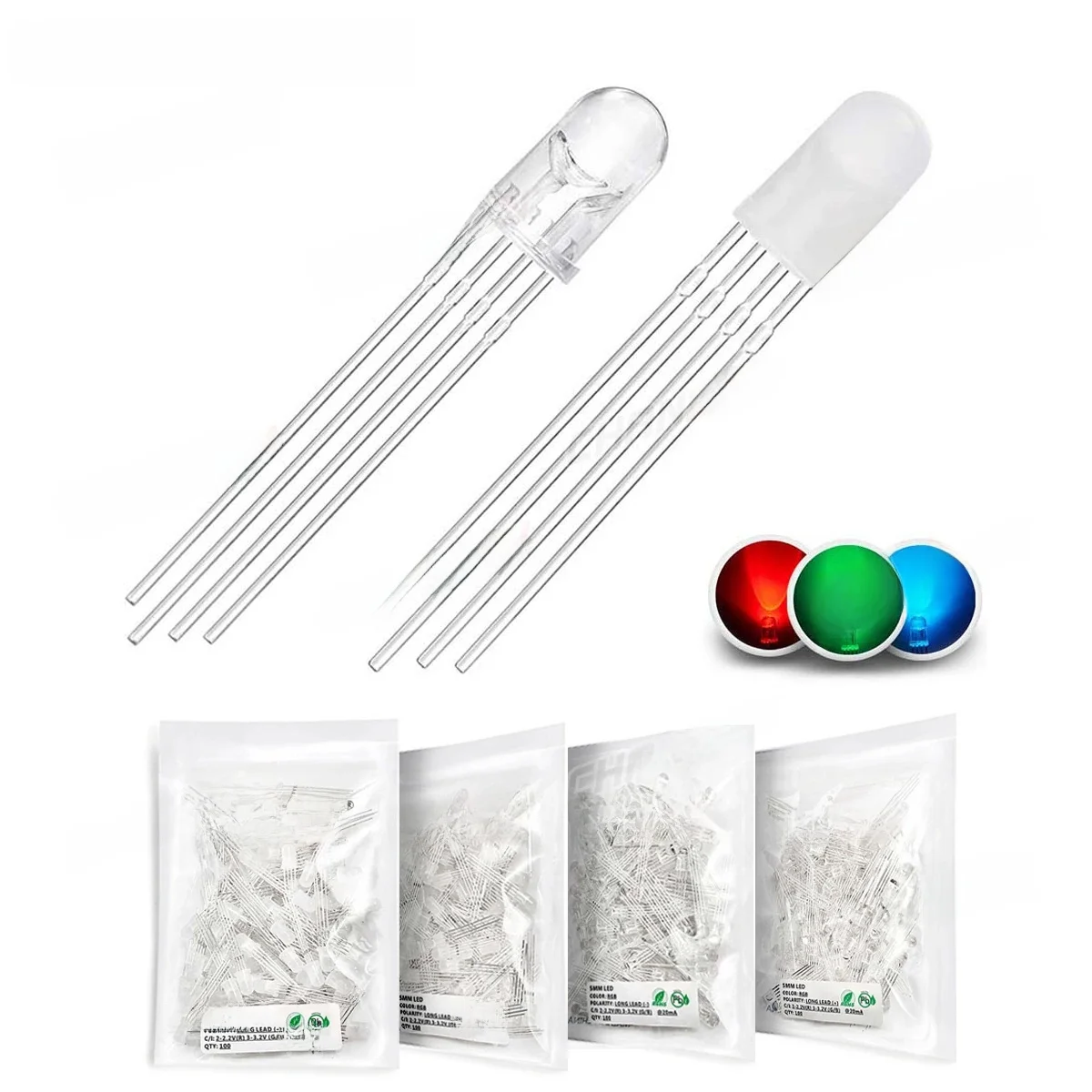 100szt 5mm RGB LED Emitting Diode Micro Indicator Arduino Red Green Blue Multicolor Common Anode Cathode 3V DIY PCB Circuit Bulb — zdjęcie produktu 7